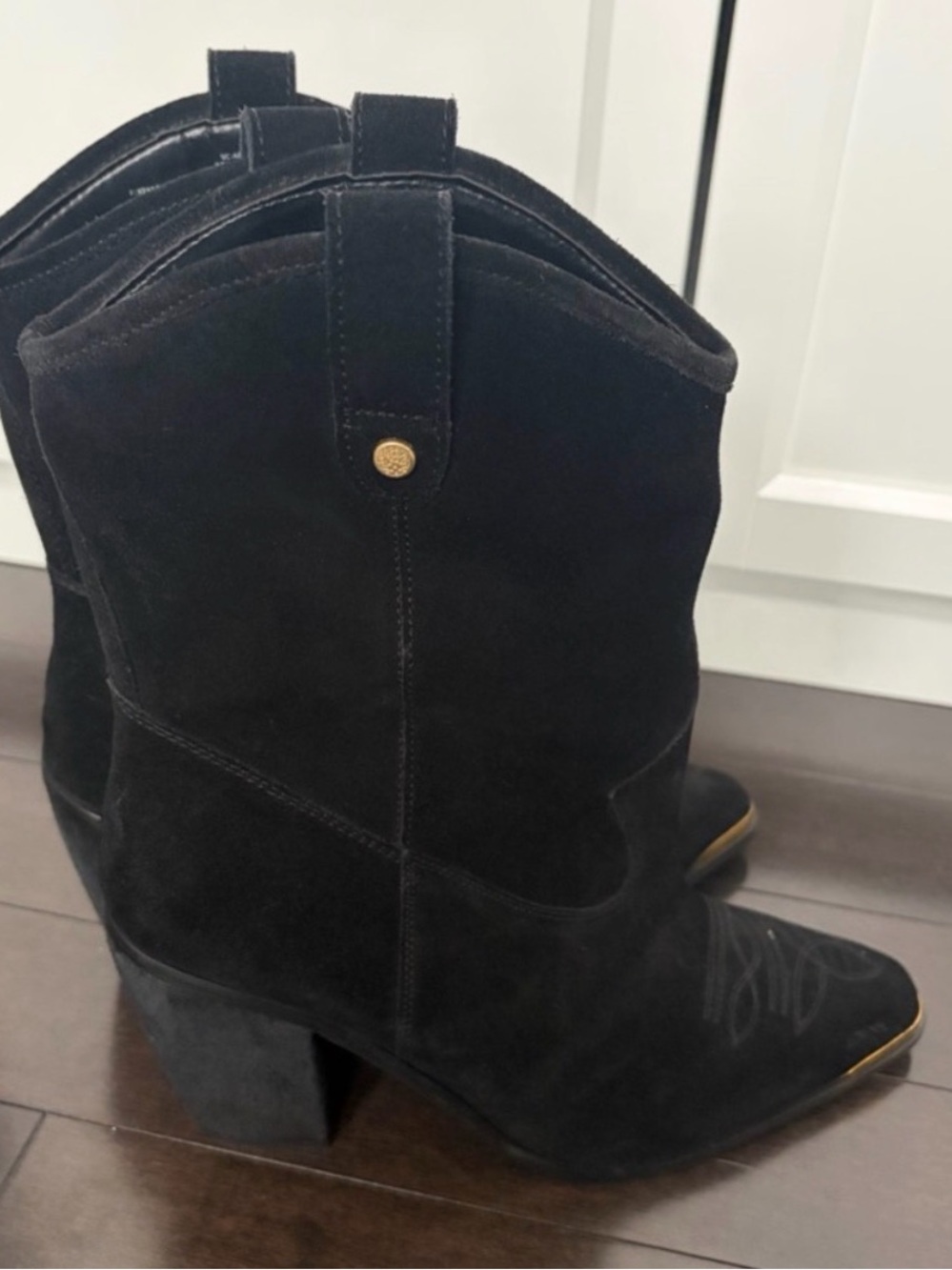 Vince Camuto Black Suede Western Block Heel Boots